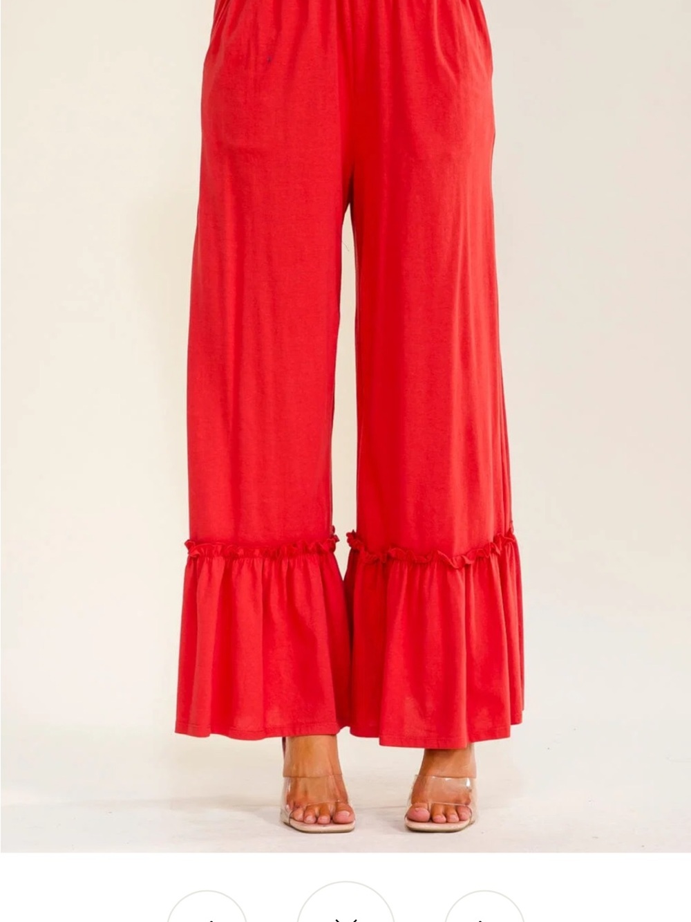 583. Wide-Leg Red Ruffle Hem Pants - Picture 3 of 3